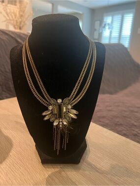 LOFT Gold-Tone Multi-Strand Pendant Necklace with Clear Crystals with feathers